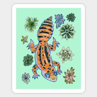 Yellow Leopard Gecko and Succulent Plants Magnet